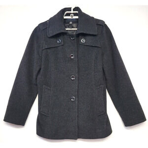 London Fog Pea Coat Womens Petite Large Gray Wool Cashmere Blenda Jacket Winter